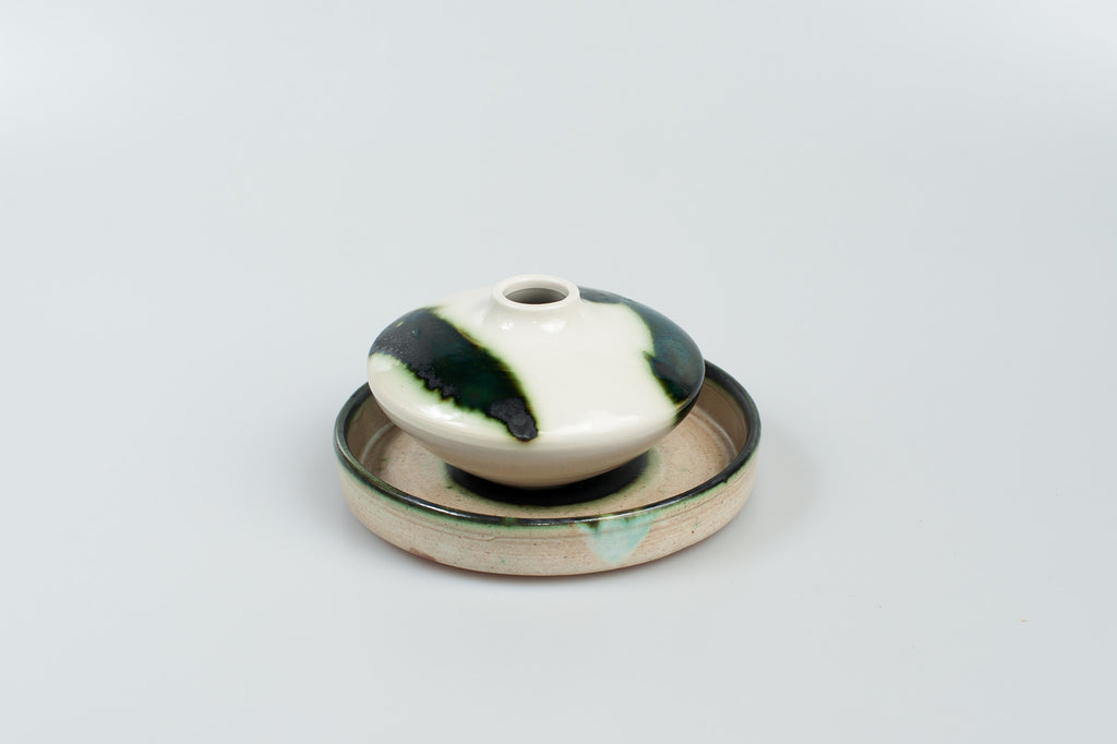 Vintage Modern Ceramic Bud Vase & Saucer