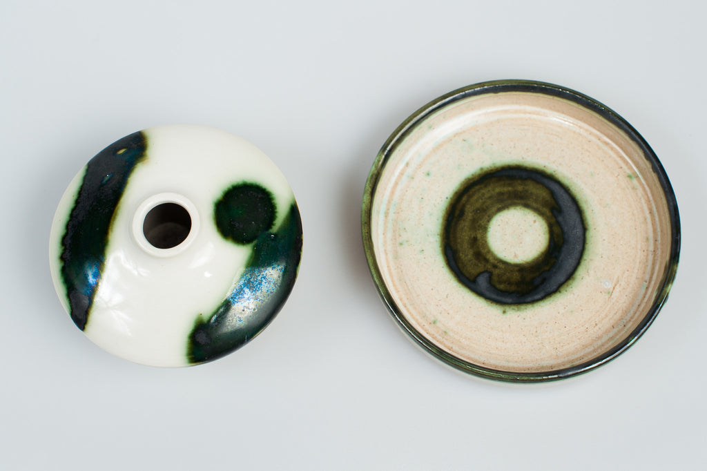 Vintage Modern Ceramic Bud Vase & Saucer